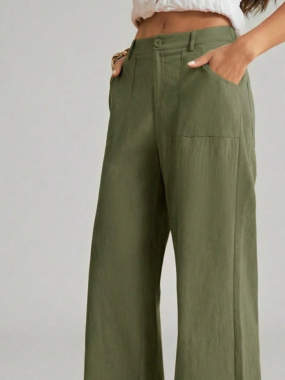 Army Green Casual Women's Washed Low Waist Straight Pants